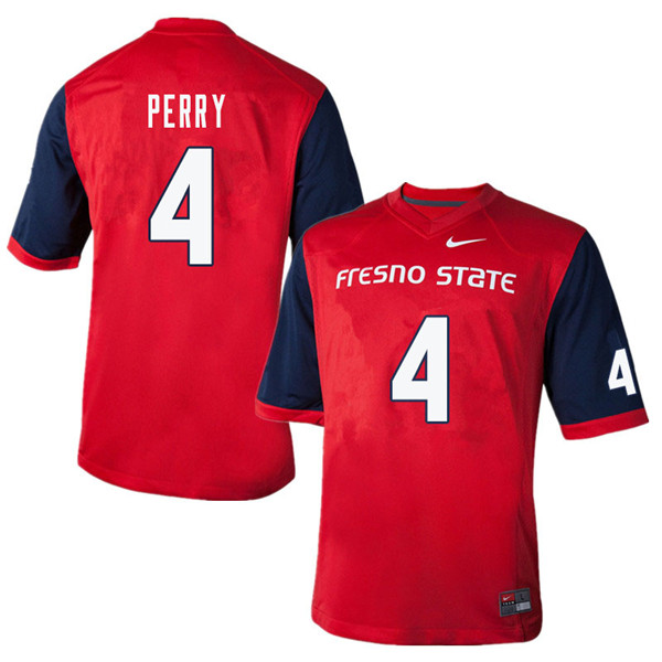 Men #4 Deonte Perry Fresno State Bulldogs College Football Jerseys Sale-Red - Click Image to Close